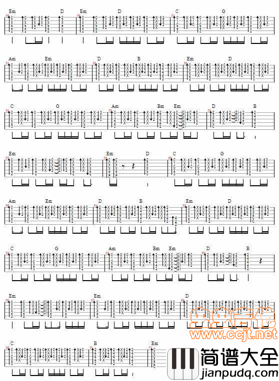 死心塌地吉他谱_D调六线谱_虫虫吉他编配_夹子道
