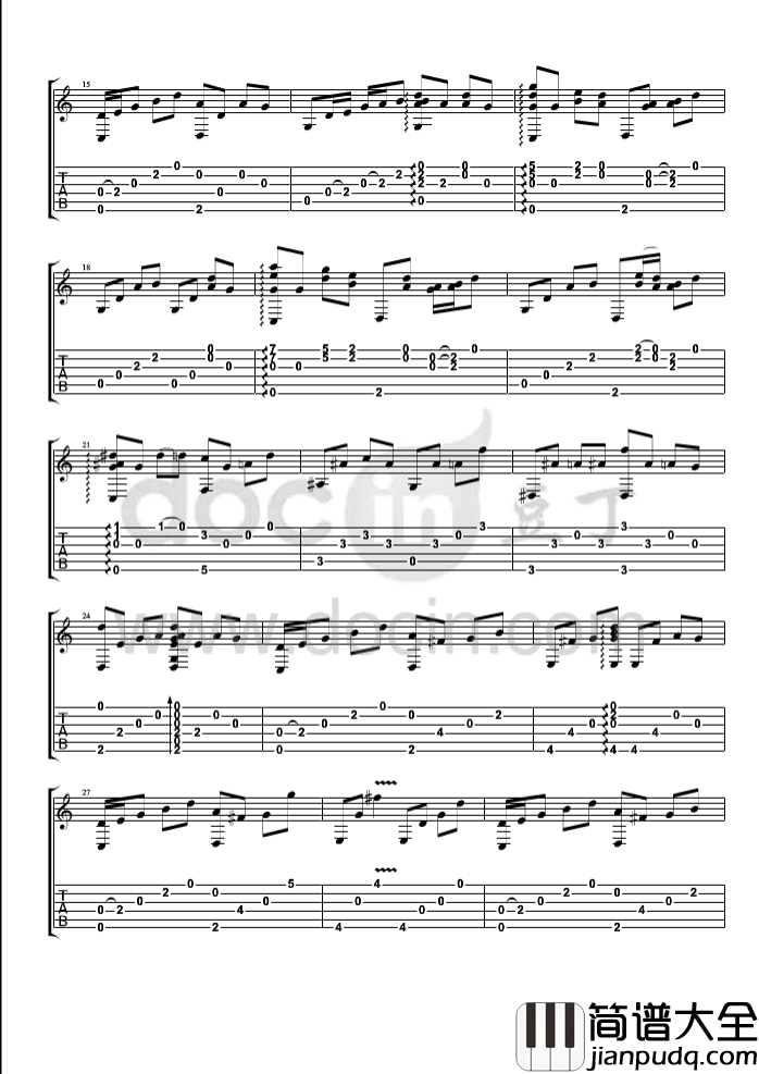 沐春阳吉他指弹谱_D调六线谱_豆丁网编配_走音