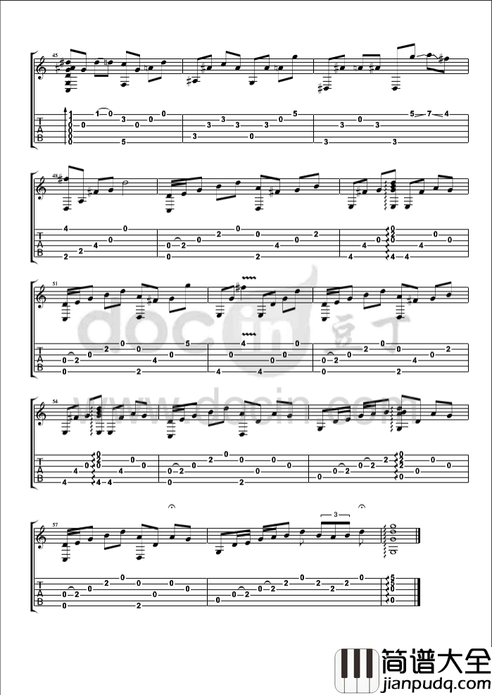 沐春阳吉他指弹谱_D调六线谱_豆丁网编配_走音