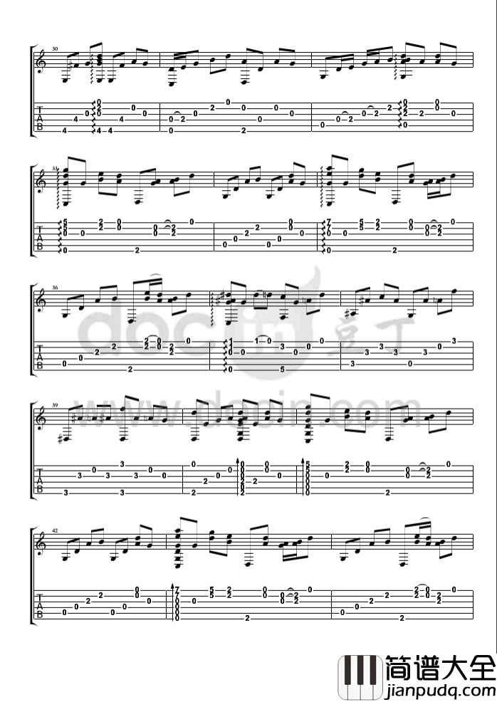 沐春阳吉他指弹谱_D调六线谱_豆丁网编配_走音