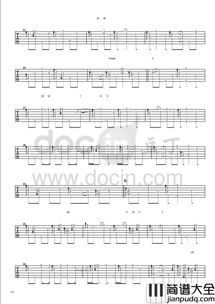 for_you指弹谱_D调六线谱_豆丁网编配_郑成河