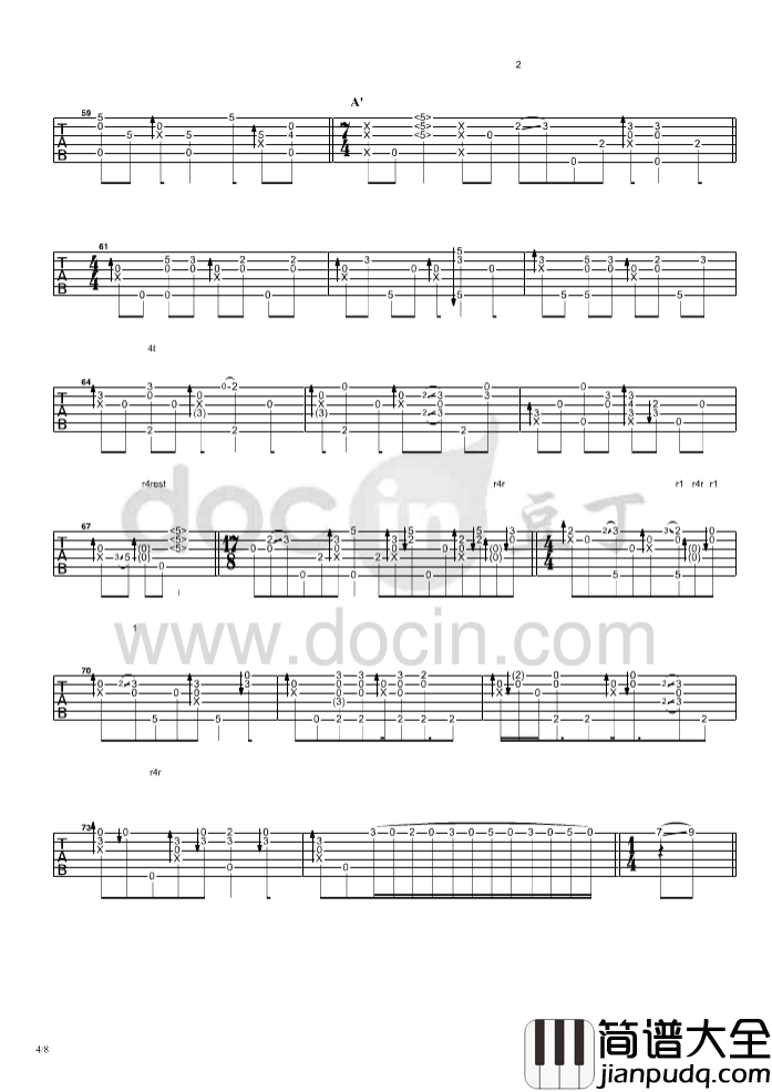 for_you指弹谱_D调六线谱_豆丁网编配_郑成河