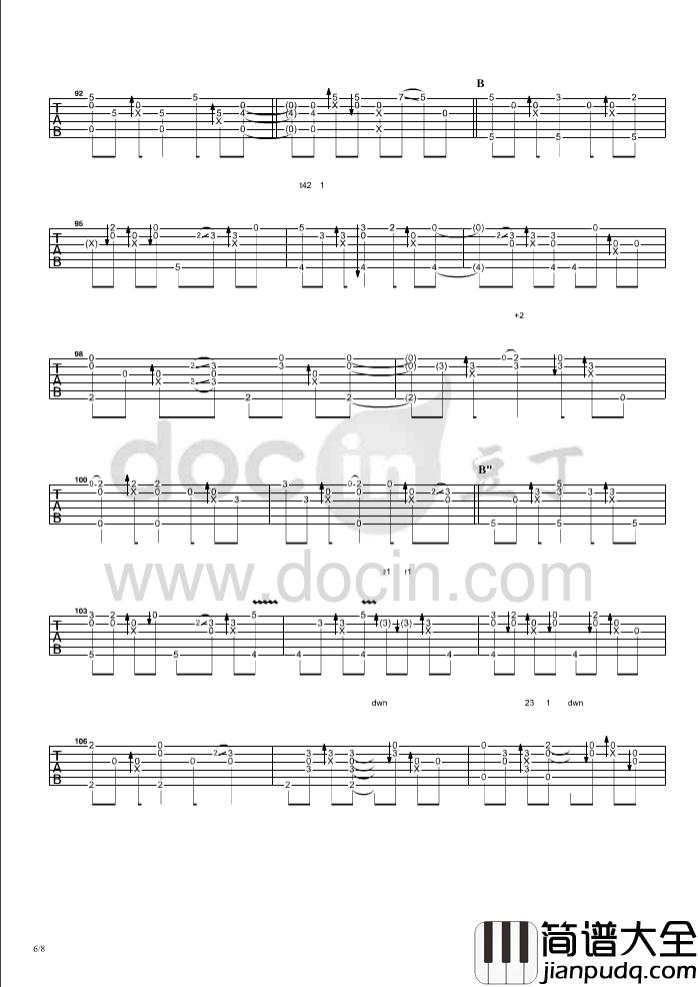 for_you指弹谱_D调六线谱_豆丁网编配_郑成河