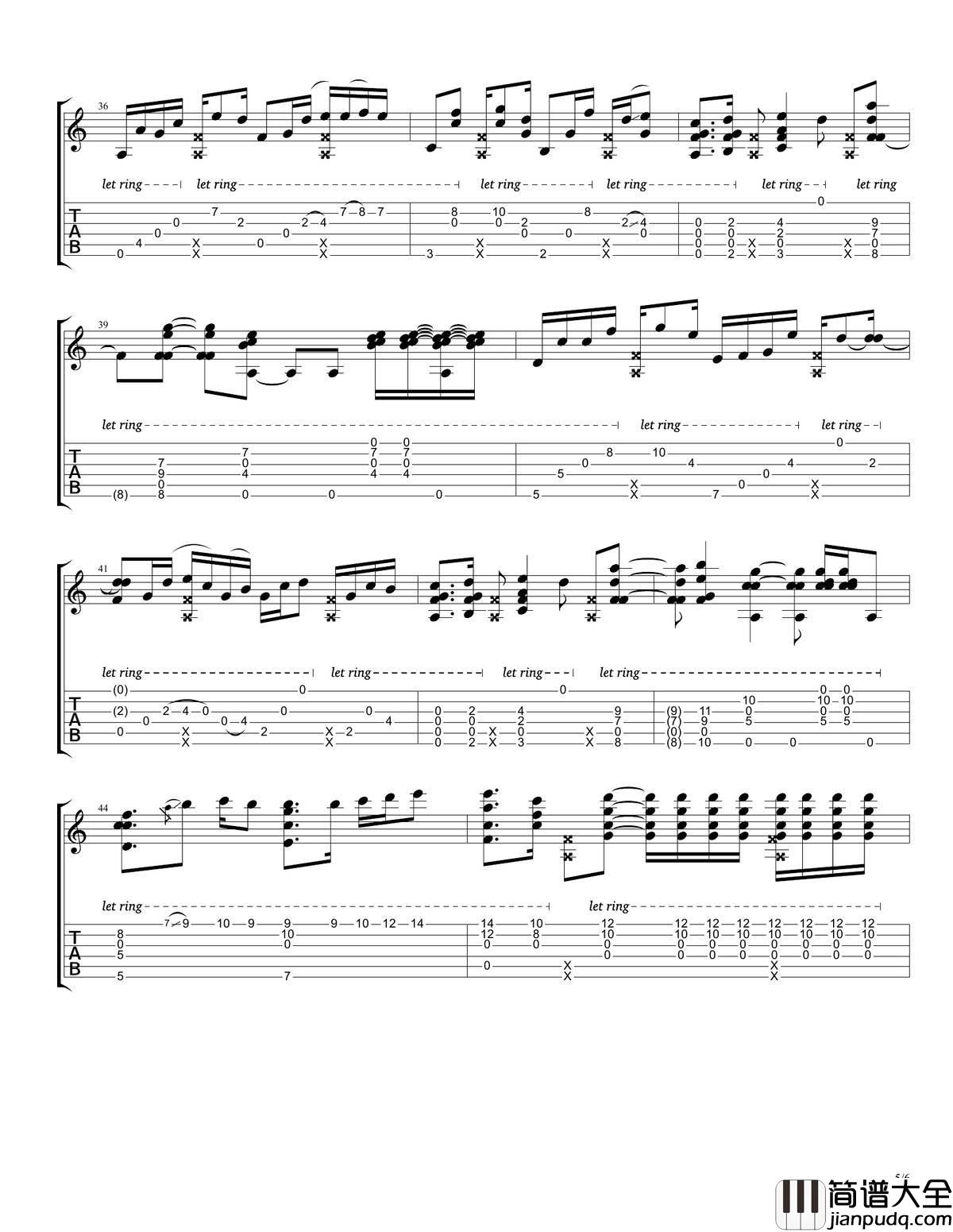 rylynn指弹谱_D调六线谱_音乐之家编配_Andy_McKee