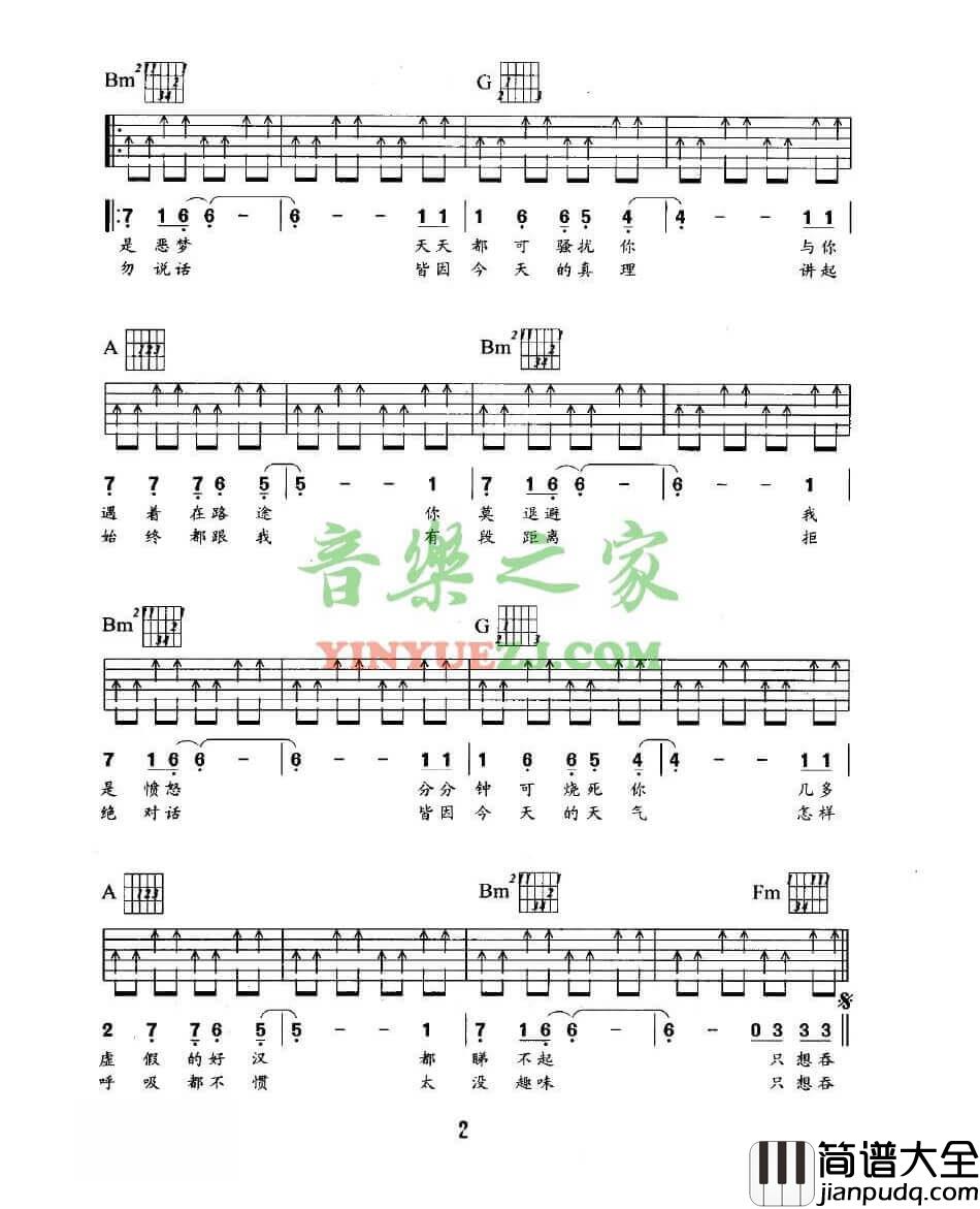 我是愤怒扫弦吉他谱_D调扫弦版_音乐之家编配_Beyond