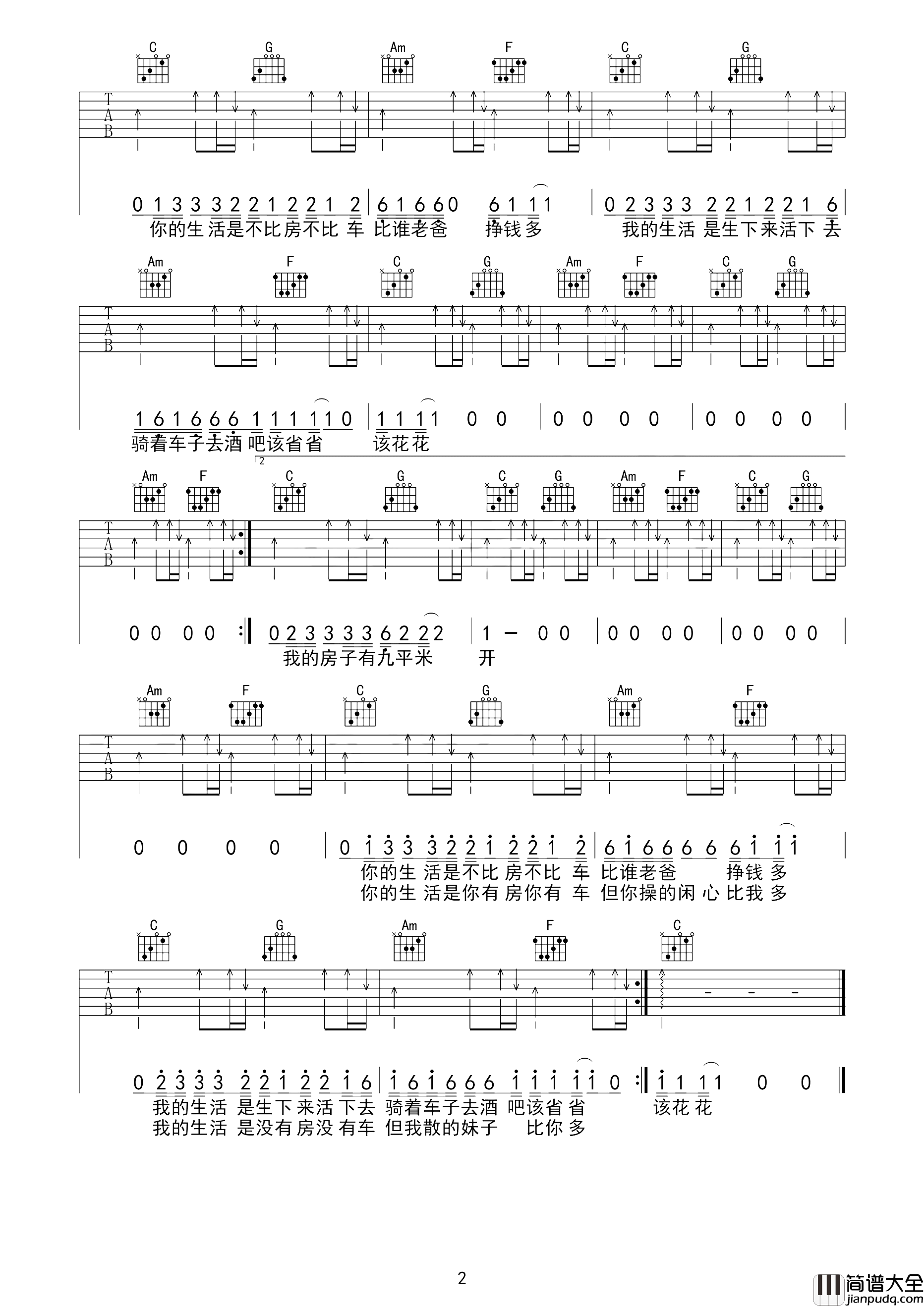 生下来活下去吉他谱_D调六线谱_高清版_未卜乐队
