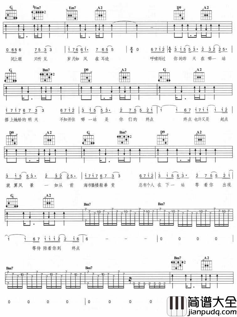 哪一站吉他谱_D调六线谱_附前奏_羽泉