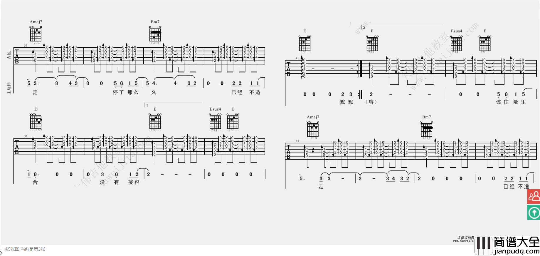 四季天吉他谱_D调简单版_大伟吉他教室编配_曹方