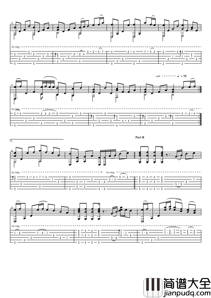 绊指弹谱_D调六线谱_精选版_岸部真明