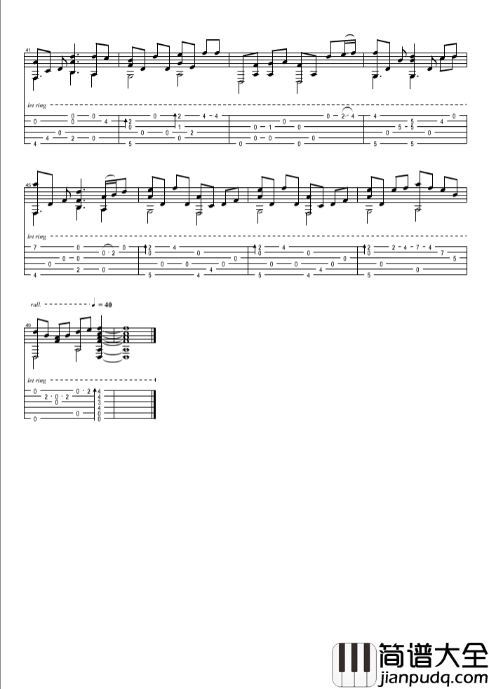 绊指弹谱_D调六线谱_精选版_岸部真明