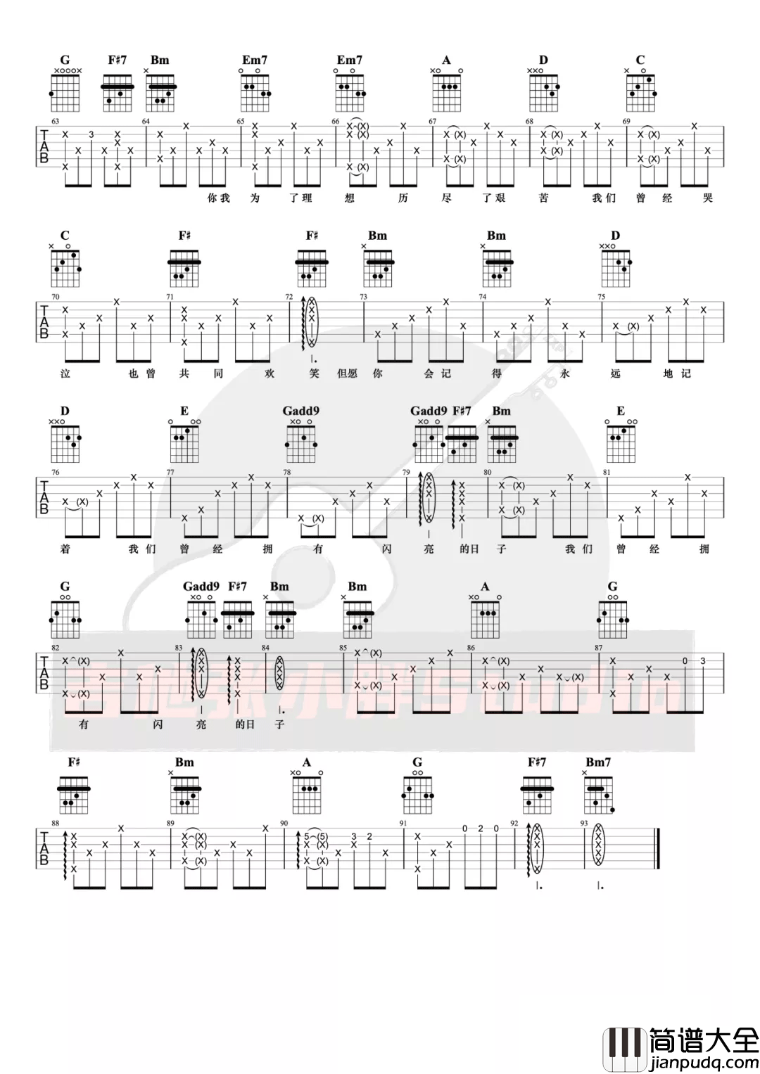 闪亮的日子吉他谱_罗大佑_D调指法