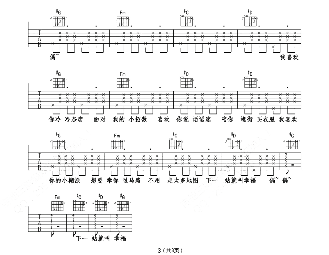 海绵宝宝吉他谱_回音哥_D调拍弦原版_附PDF图片谱