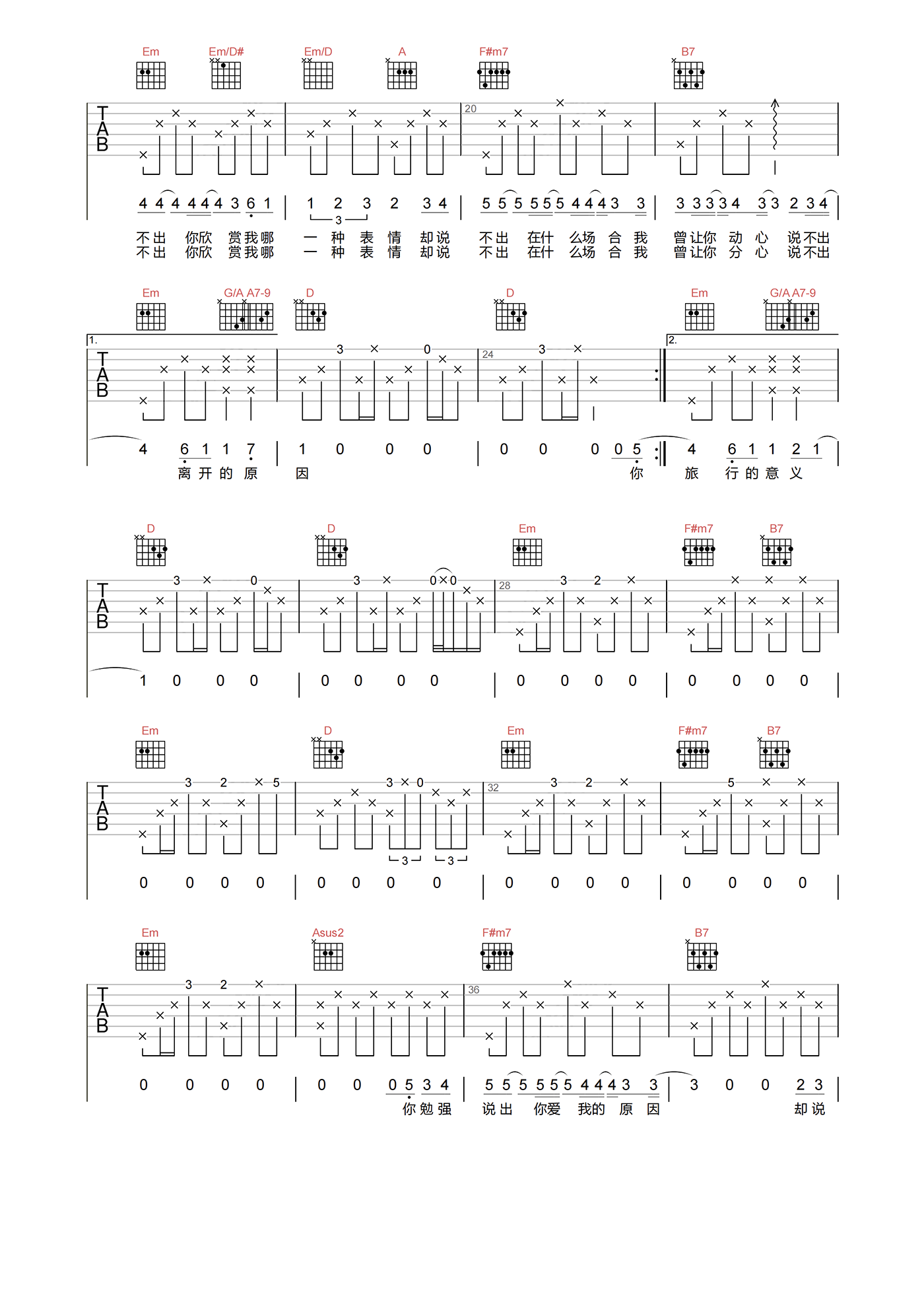 旅行的意义吉他谱_陈绮贞_D调超原版_吉他弹唱六线谱