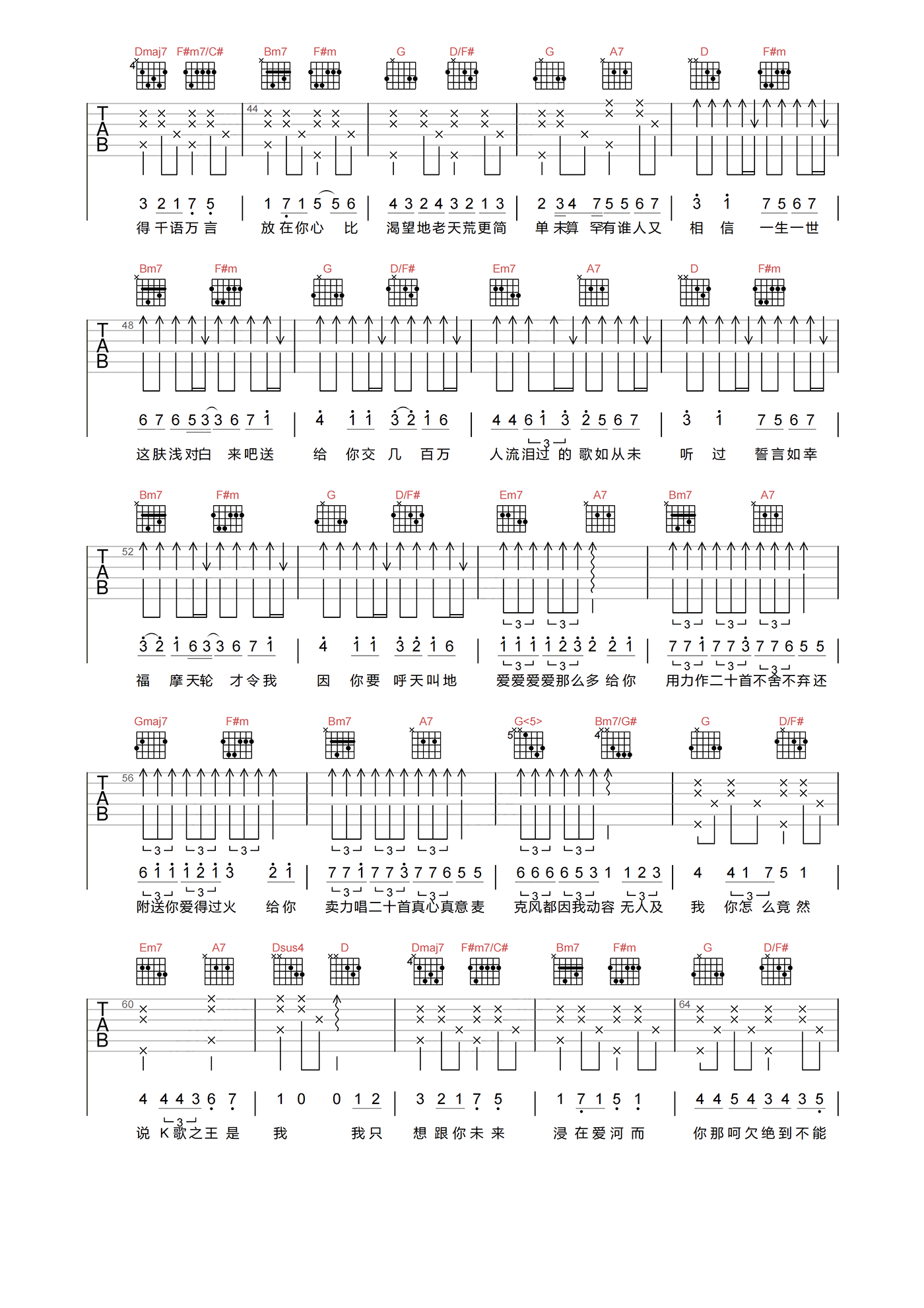 陈奕迅_K歌之王_吉他谱_D调高清原版弹唱谱