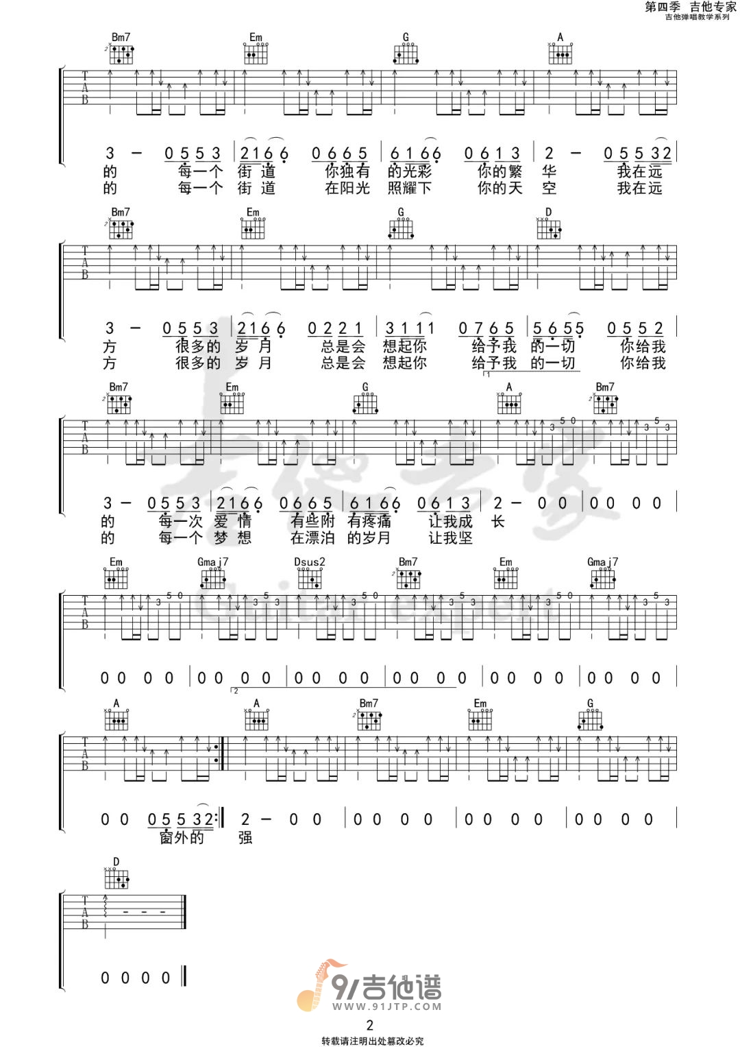 【D调原版】许巍_家_吉他谱_民谣弹唱六线谱