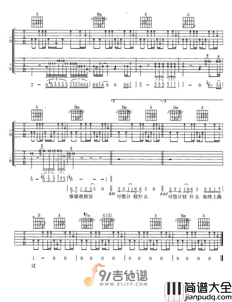 Beyond_谁伴我闯荡_吉他谱_D调指法原版编配_民谣吉他弹唱六线谱