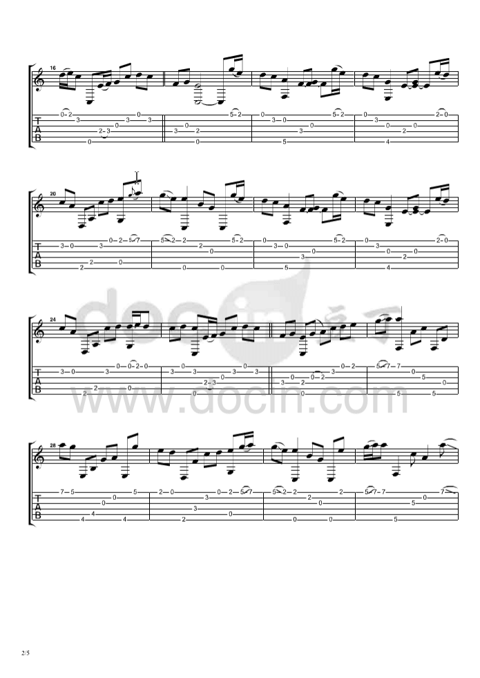 蝶恋花吉他指弹谱_D调原版_曹思义