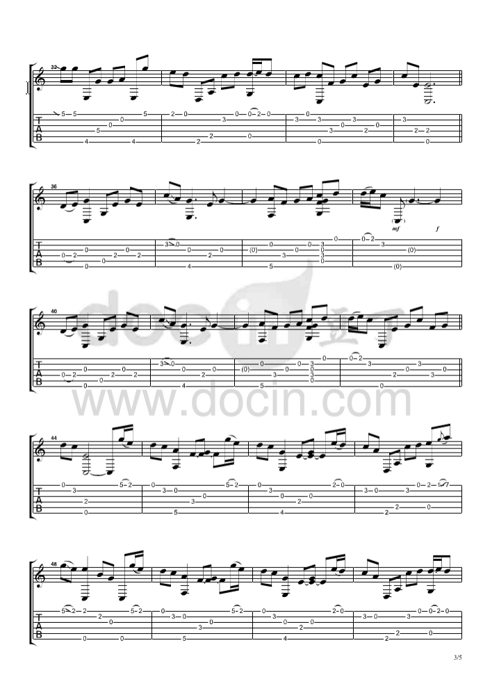 蝶恋花吉他指弹谱_D调原版_曹思义