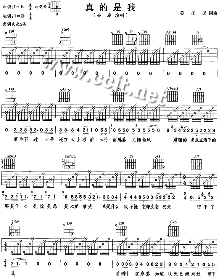 真的是我吉他谱_D调_齐秦