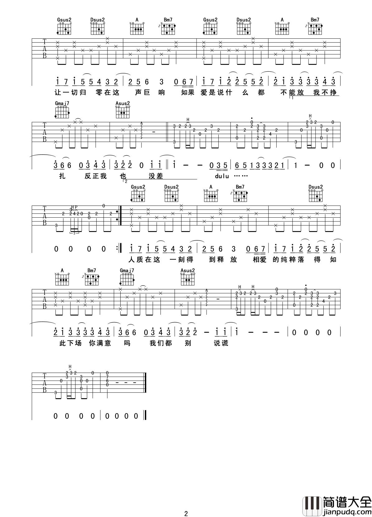 人质吉他谱_张惠妹__人质_D调原版弹唱六线谱