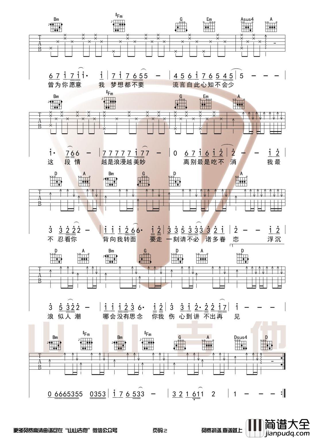 _讲不出再见_吉他谱_谭咏麟_D调原版弹唱六线谱