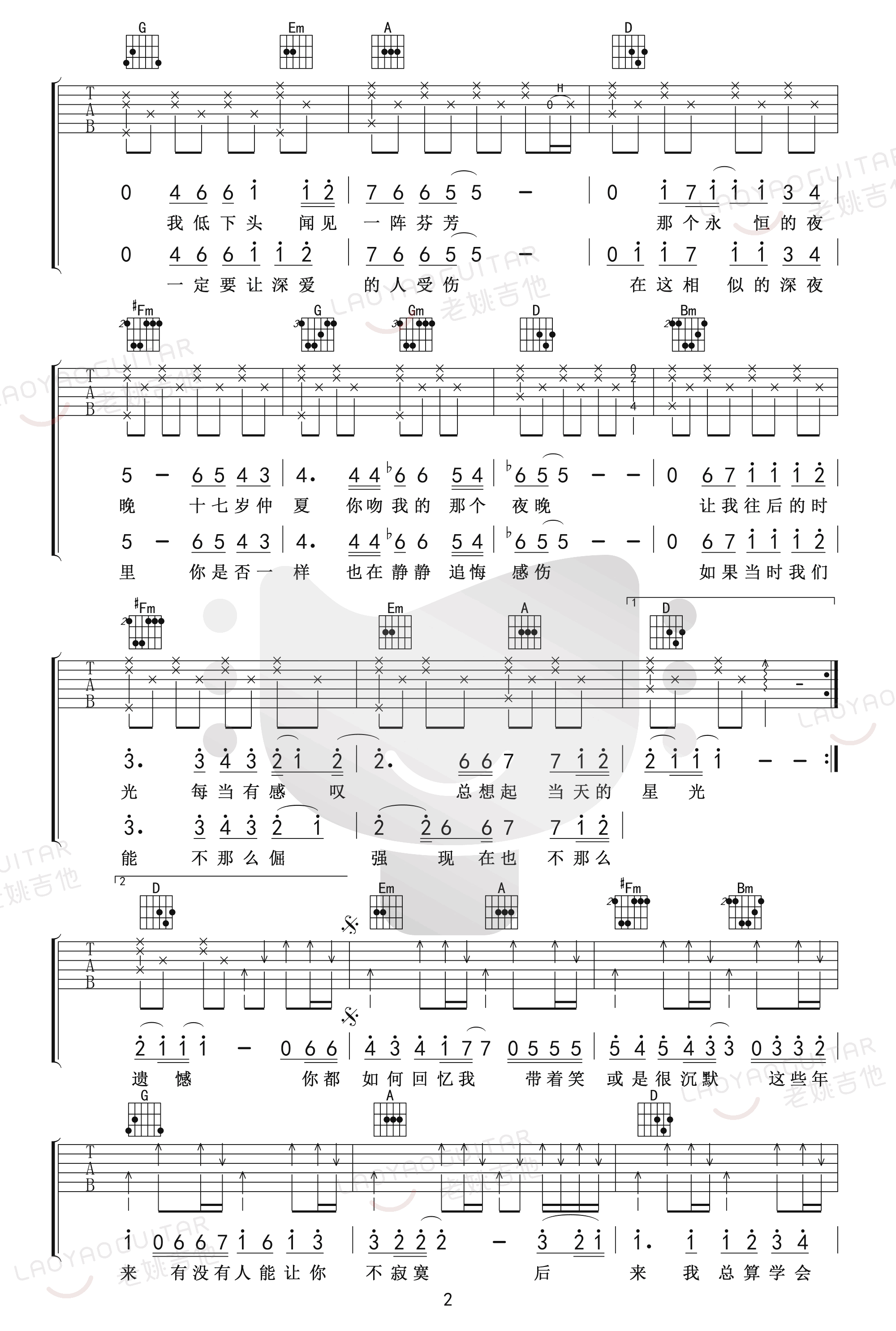 后来吉他谱_刘若英_D调原版六线谱_弹唱教学视频