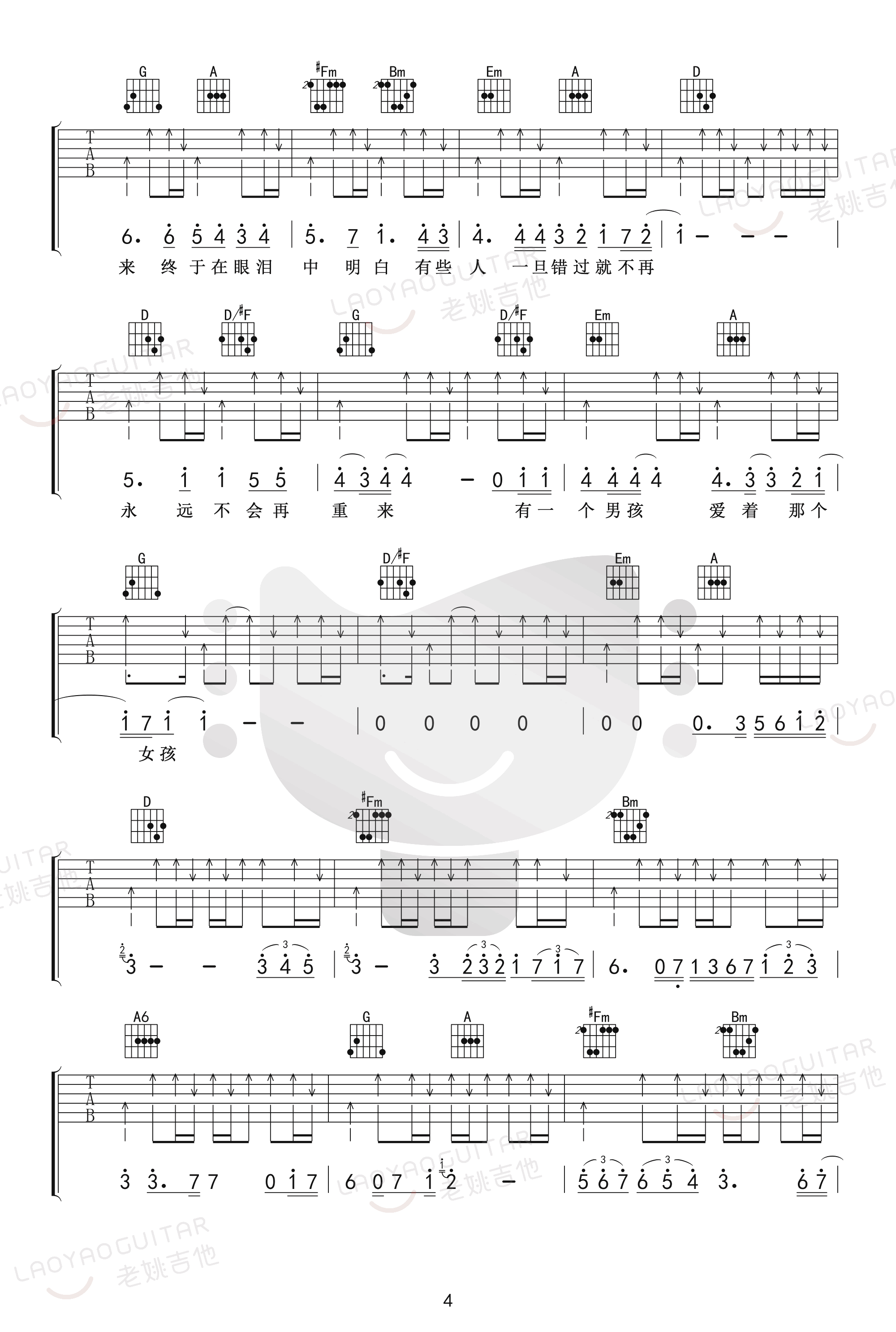 后来吉他谱_刘若英_D调原版六线谱_弹唱教学视频