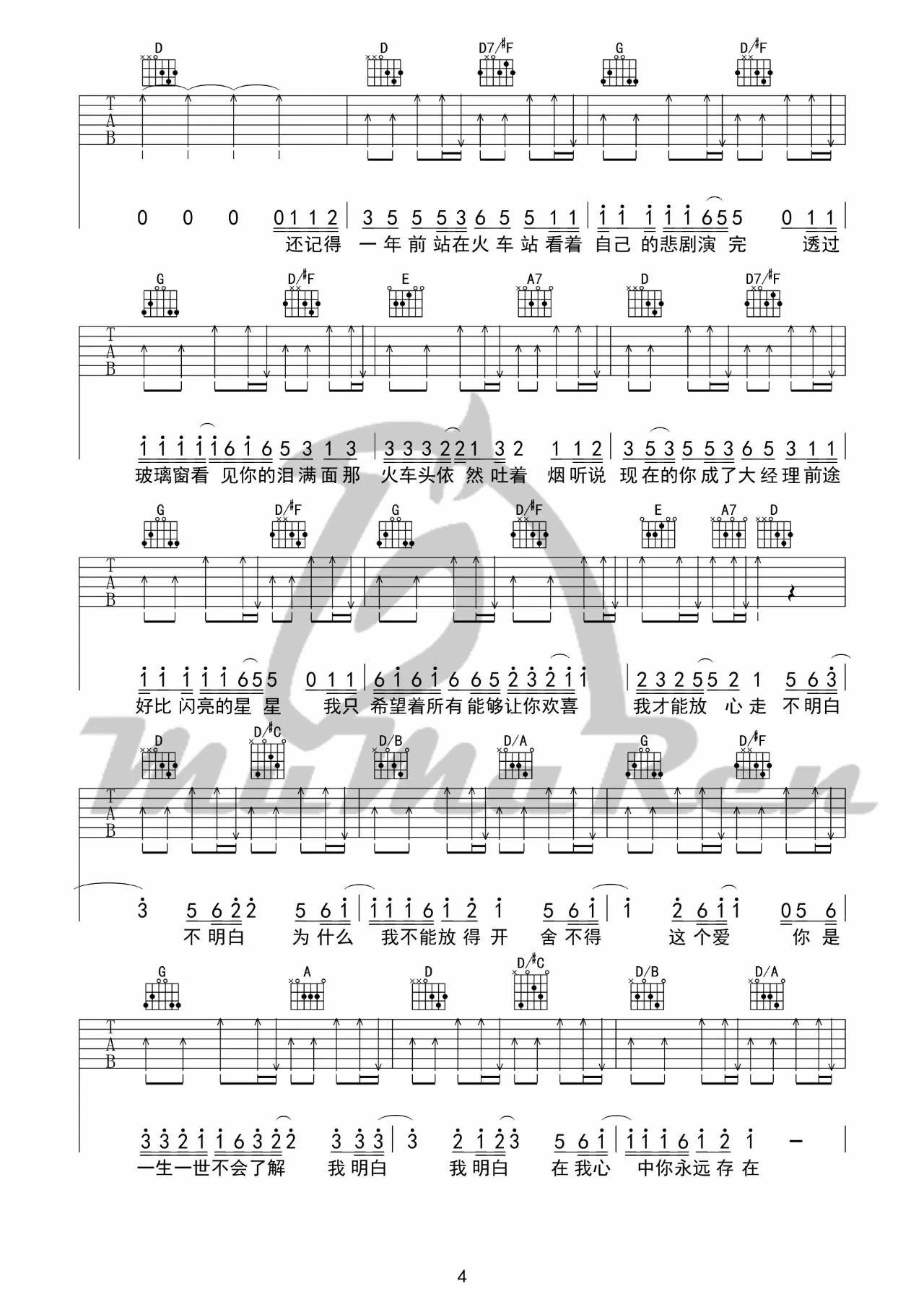 小镇姑娘吉他谱_D调_牧马人乐器编配_陶喆