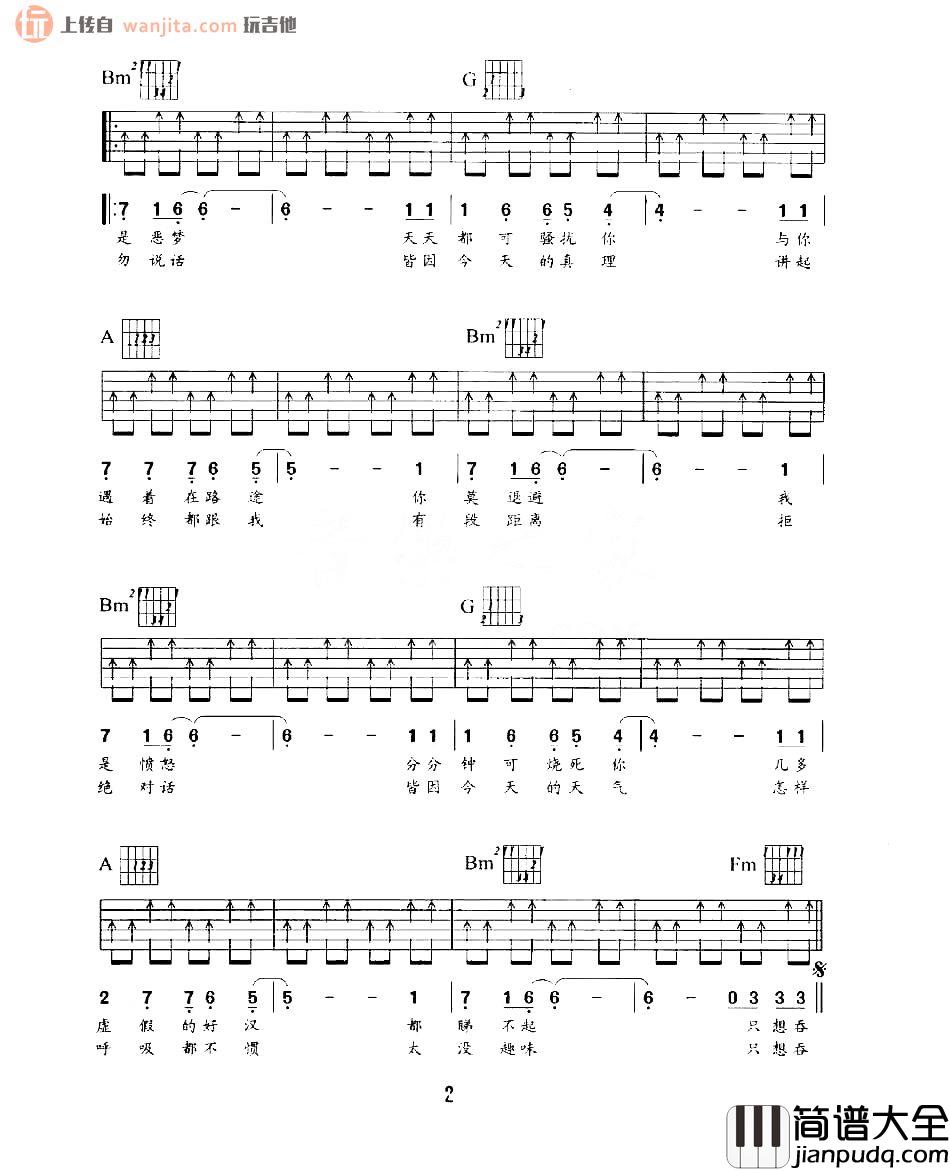 我是愤怒吉他谱_beyond_D调扫弦六线谱_高清图片谱
