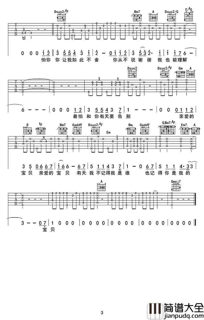 _写给未来的孩子_吉他谱_华晨宇_D调原版弹唱谱_高清六线谱