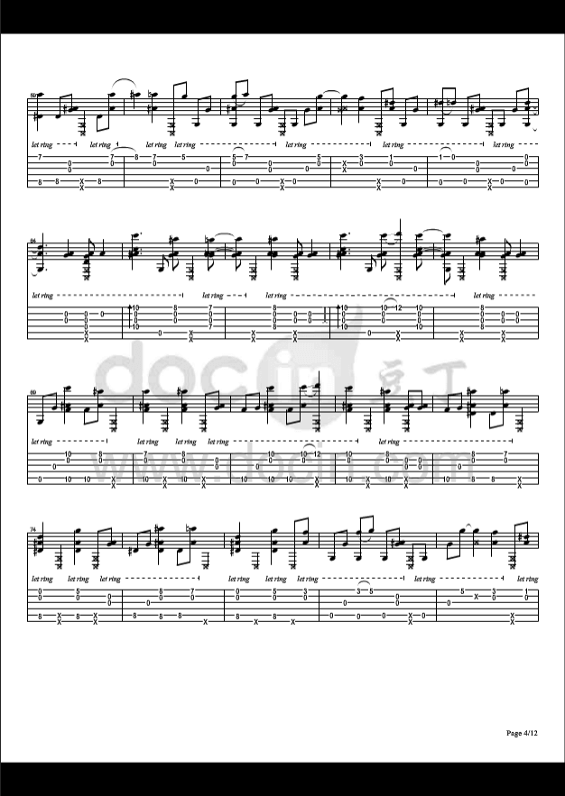 irony指弹谱_D调六线谱_郑成河