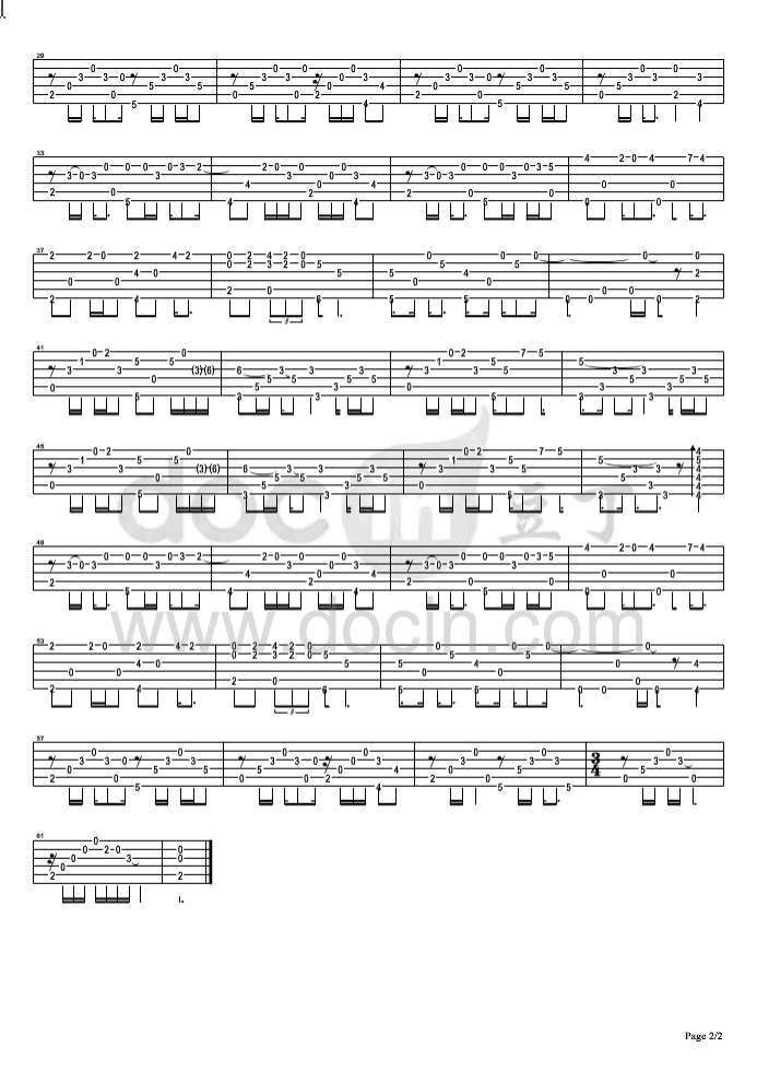 一方衫指弹谱_D调六线谱_中川砂仁