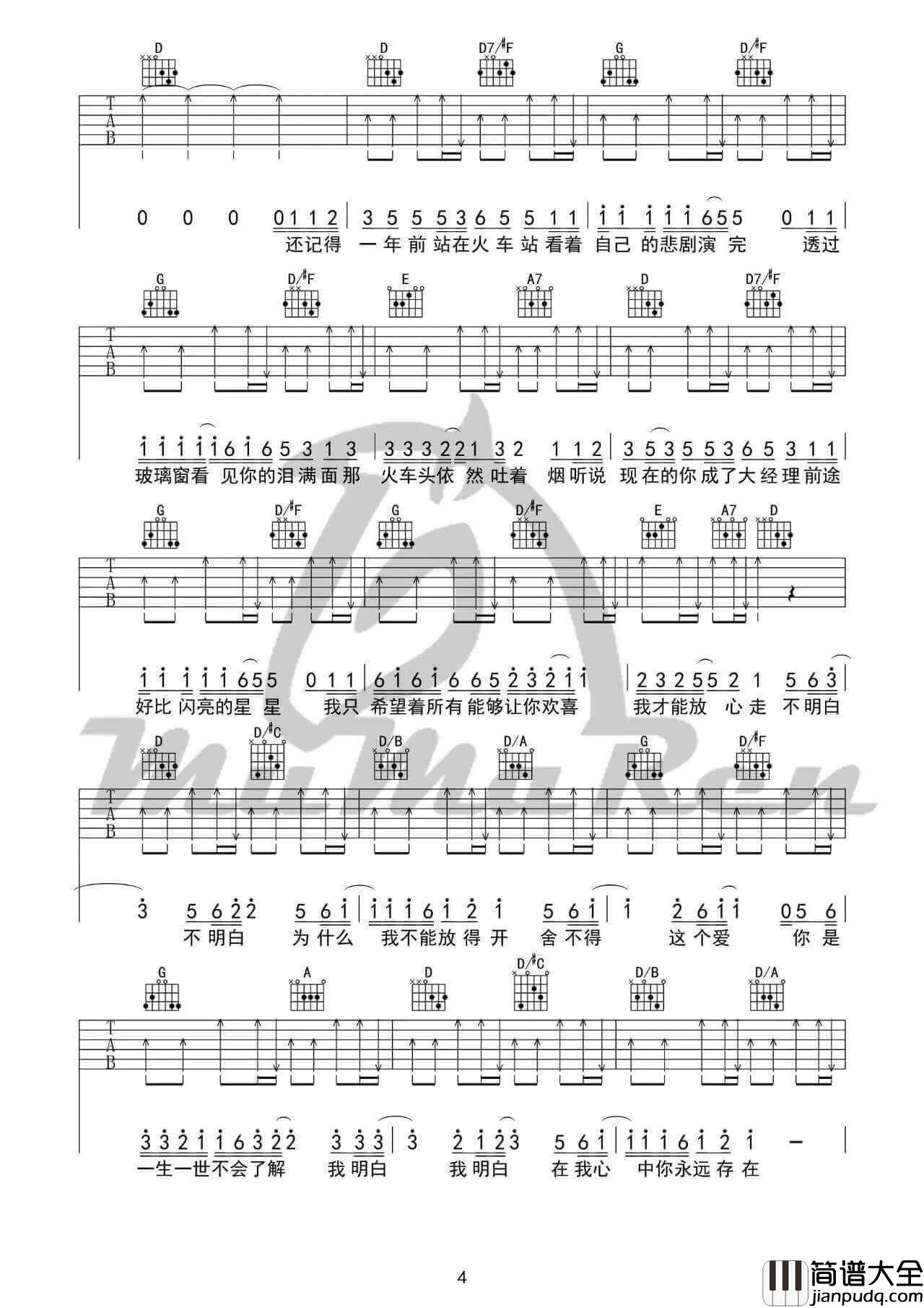 小镇姑娘吉他谱_D调_陶喆