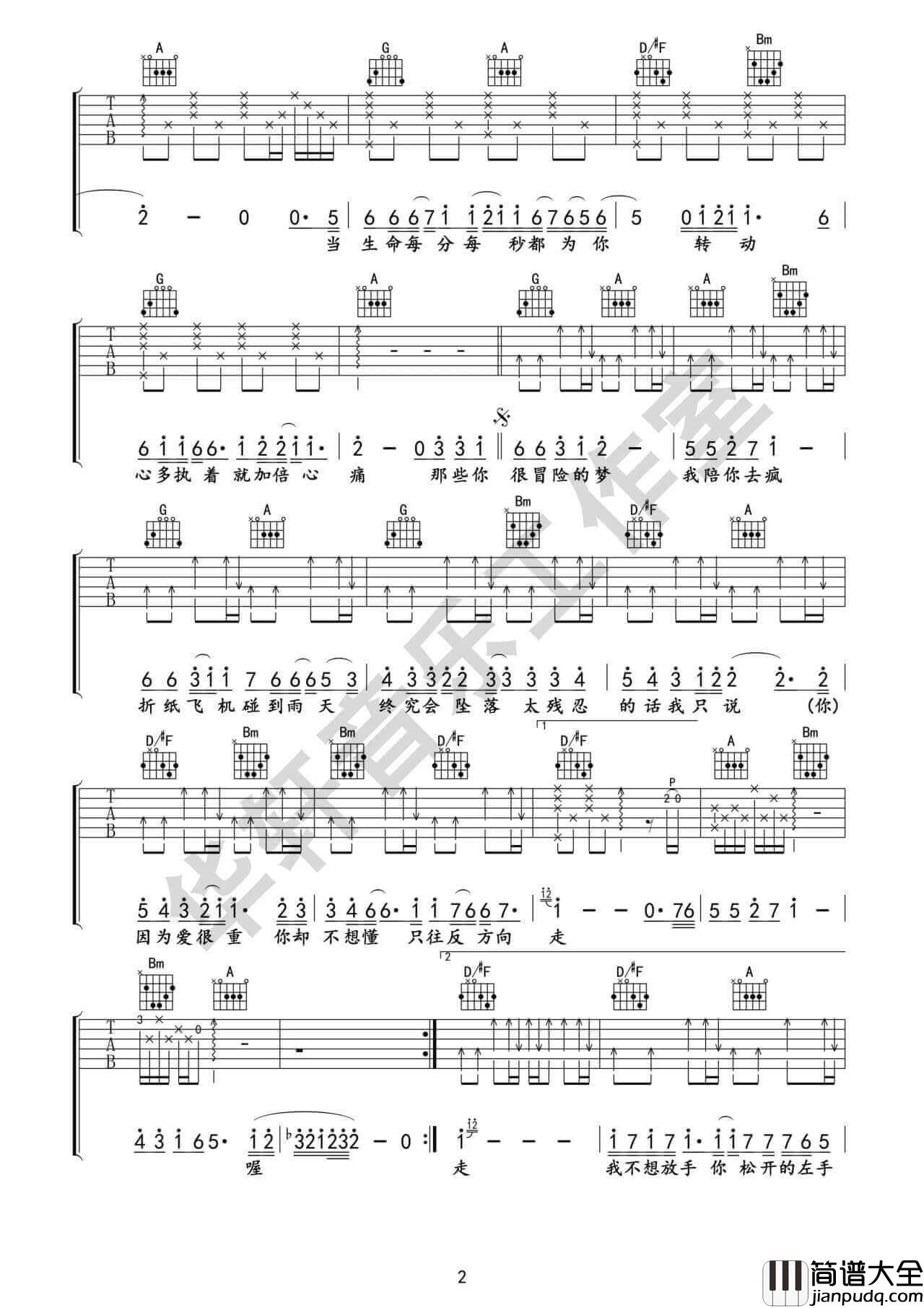 那些你很冒险的梦吉他谱_D调高清版_林俊杰
