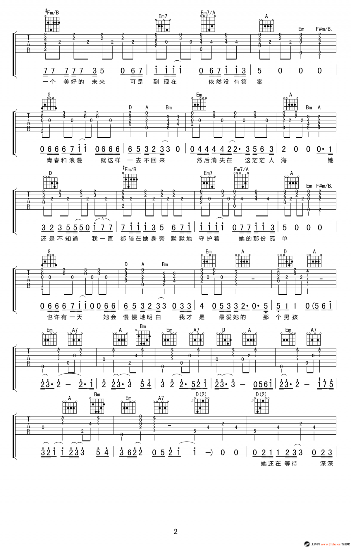 刘小天_杜小曼_吉他谱_D调_弹唱谱