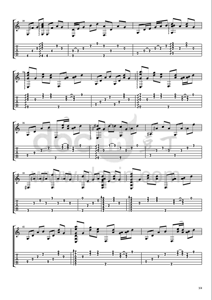 沐春阳吉他指弹谱_D调六线谱_走音