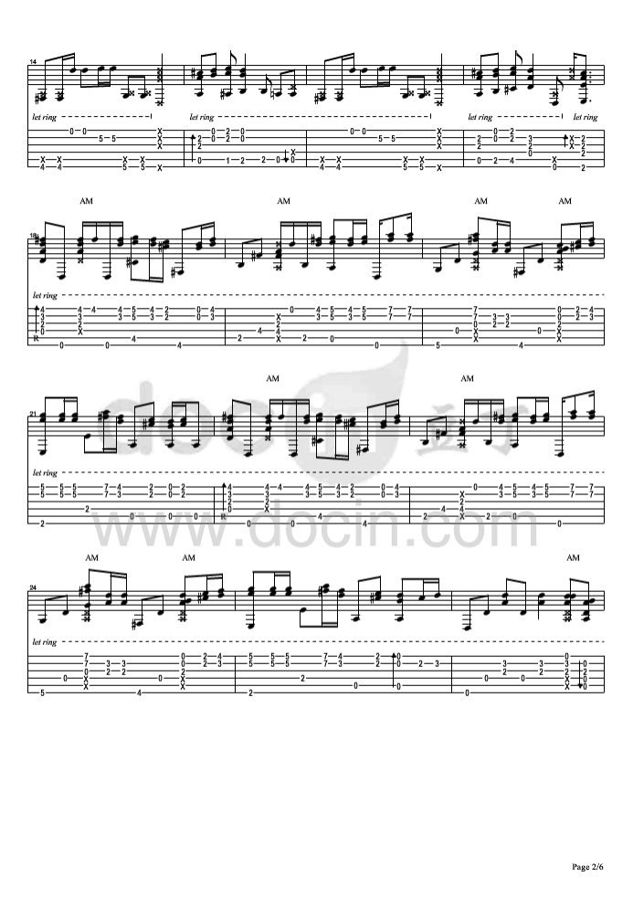 花水木吉他指弹谱_D调六线谱_松井佑贵