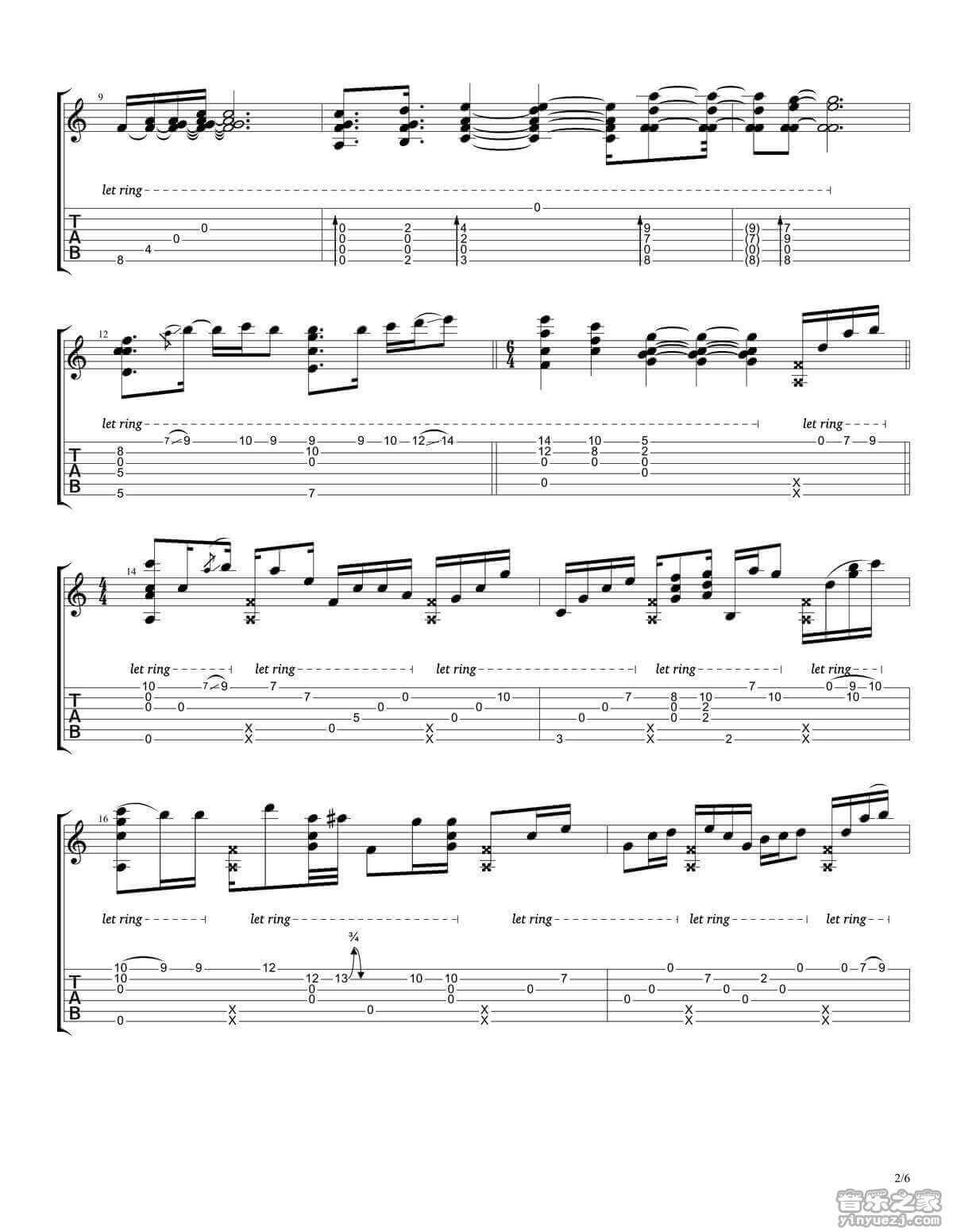 rylynn指弹谱_D调六线谱_Andy_McKee