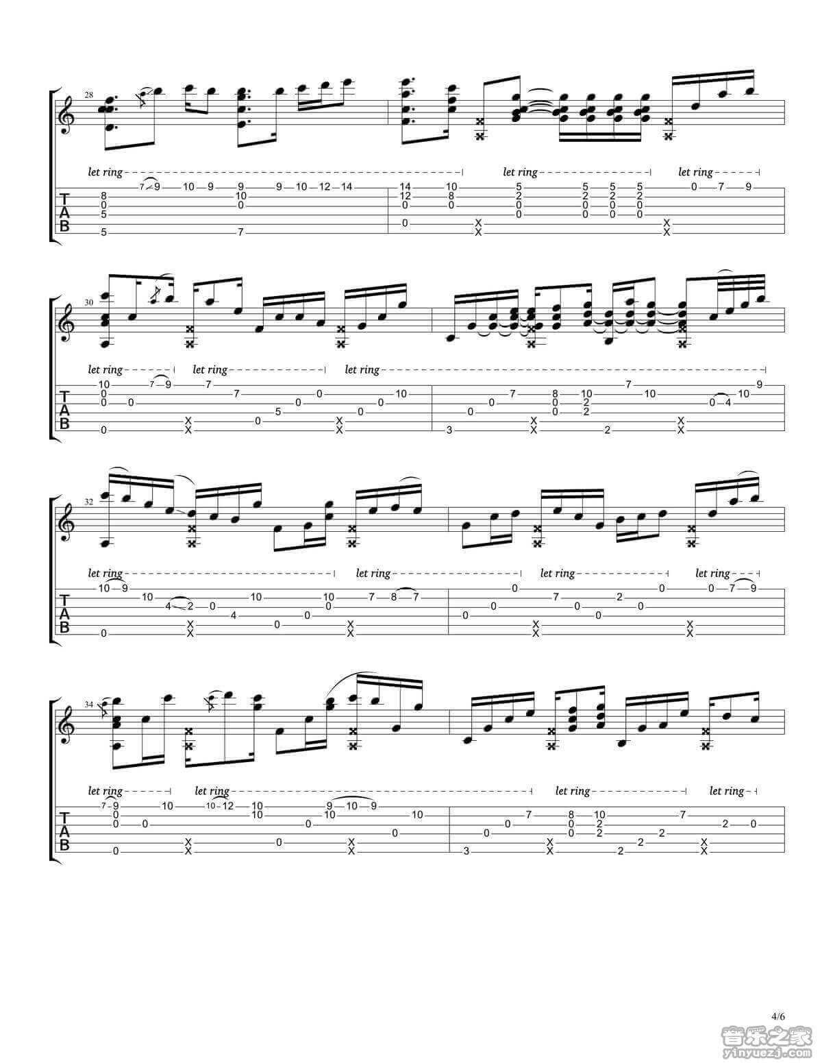 rylynn指弹谱_D调六线谱_Andy_McKee