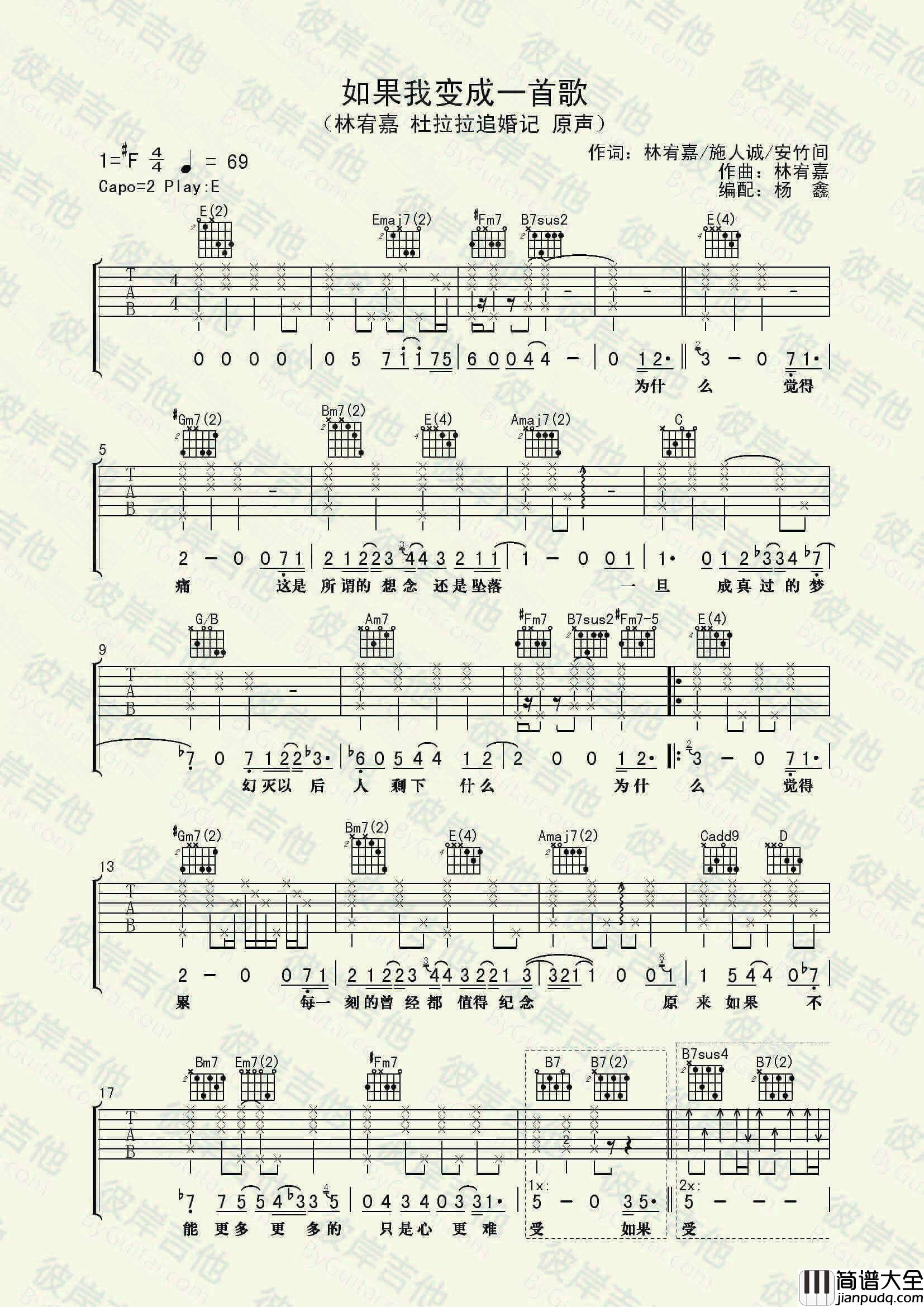 如果我变成一首歌吉他谱_E调附演示_林宥嘉