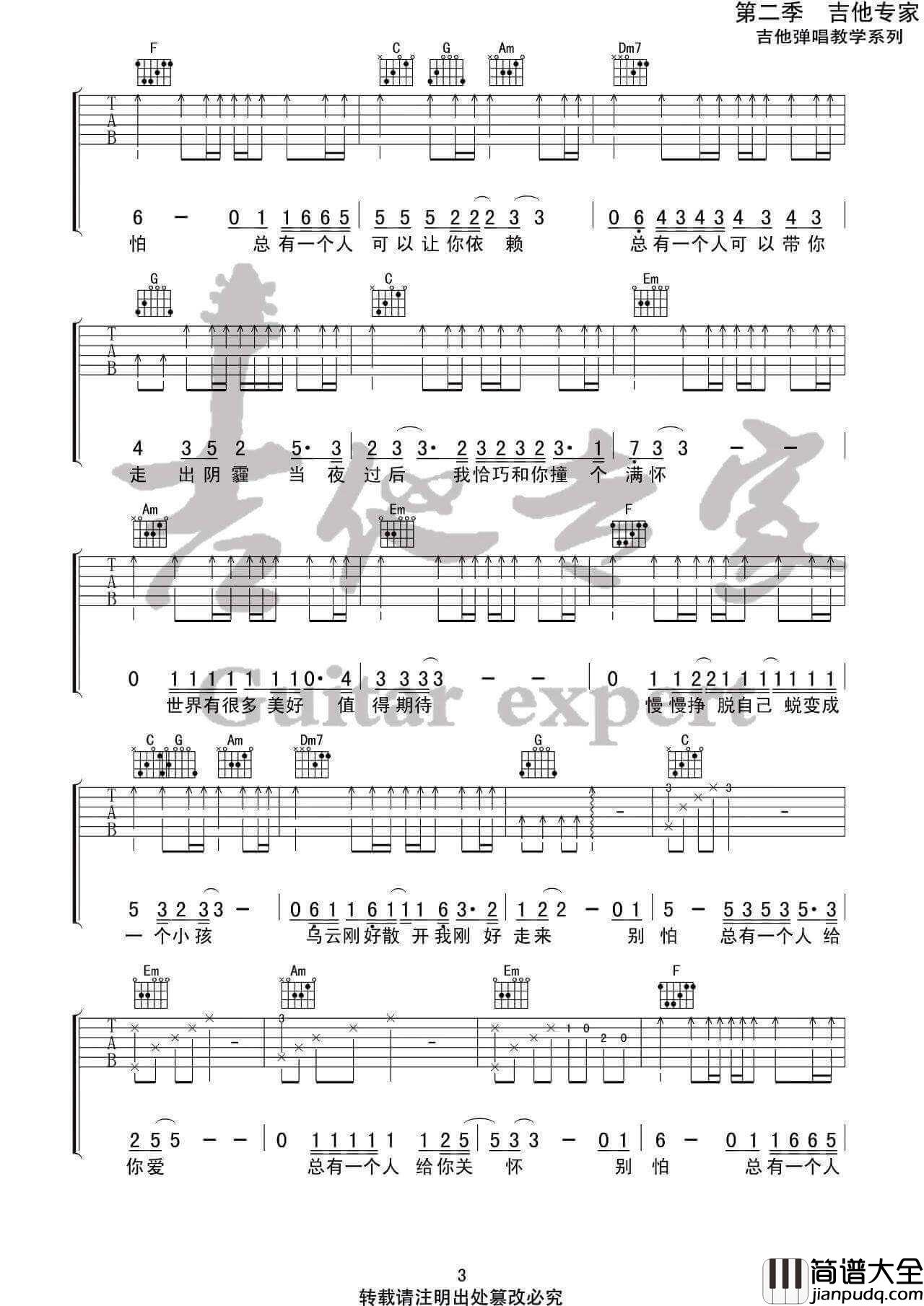 别怕我在吉他谱_E调高清版_吉他专家编配_隔壁老樊