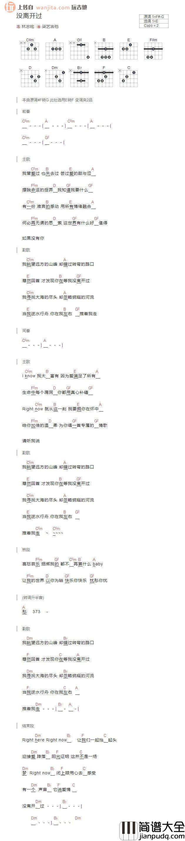 没离开过吉他谱_林志炫_E调原版弹唱和弦谱