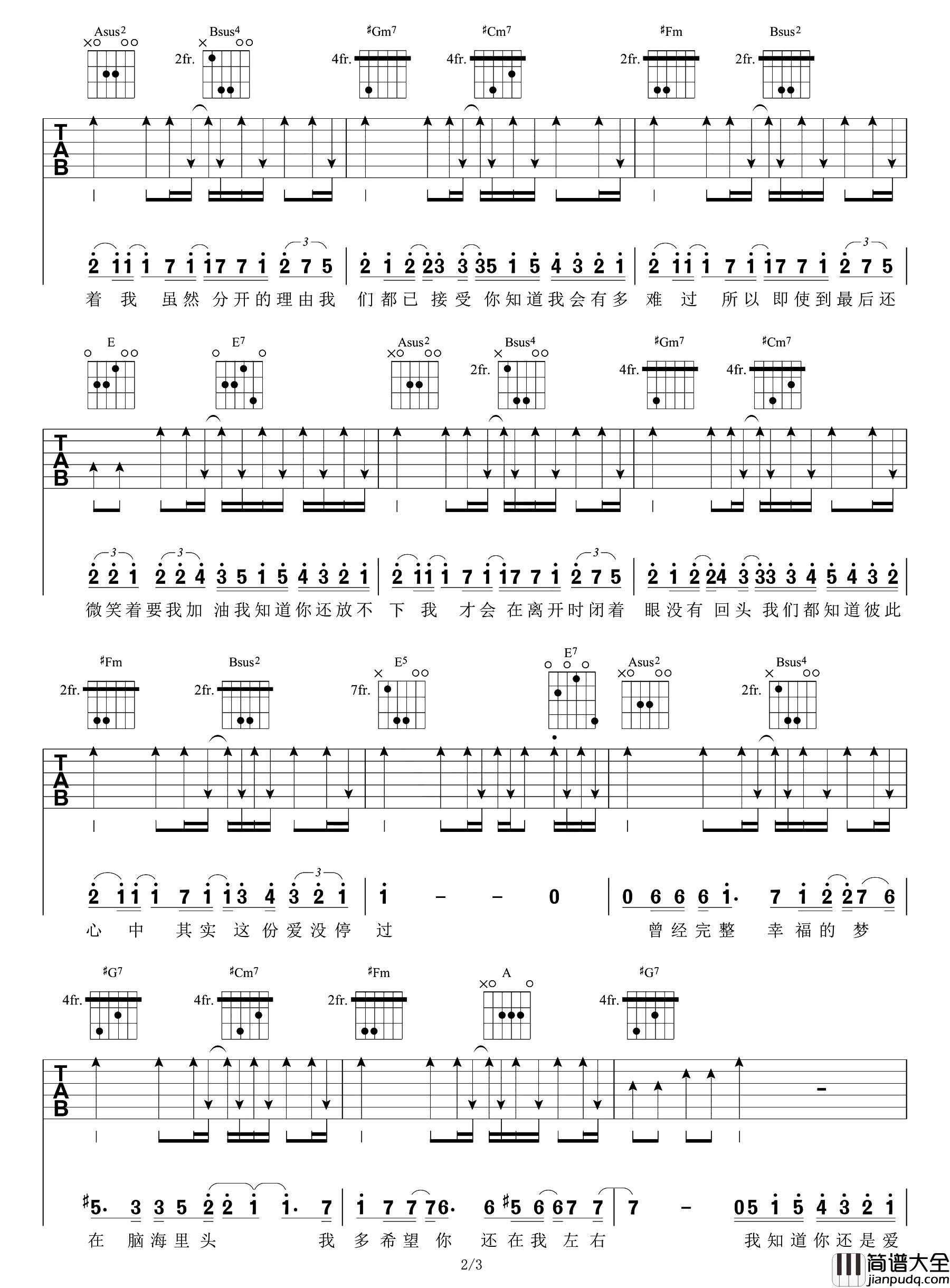 BY2_我知道_吉他谱_E调六线谱__我知道_吉他弹唱教学
