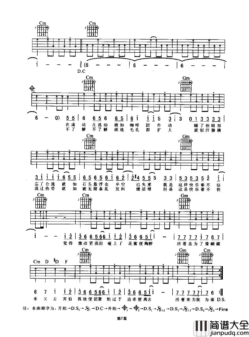 活着VIVA吉他谱_谢霆锋_E调扫弦六线谱_吉他弹唱谱