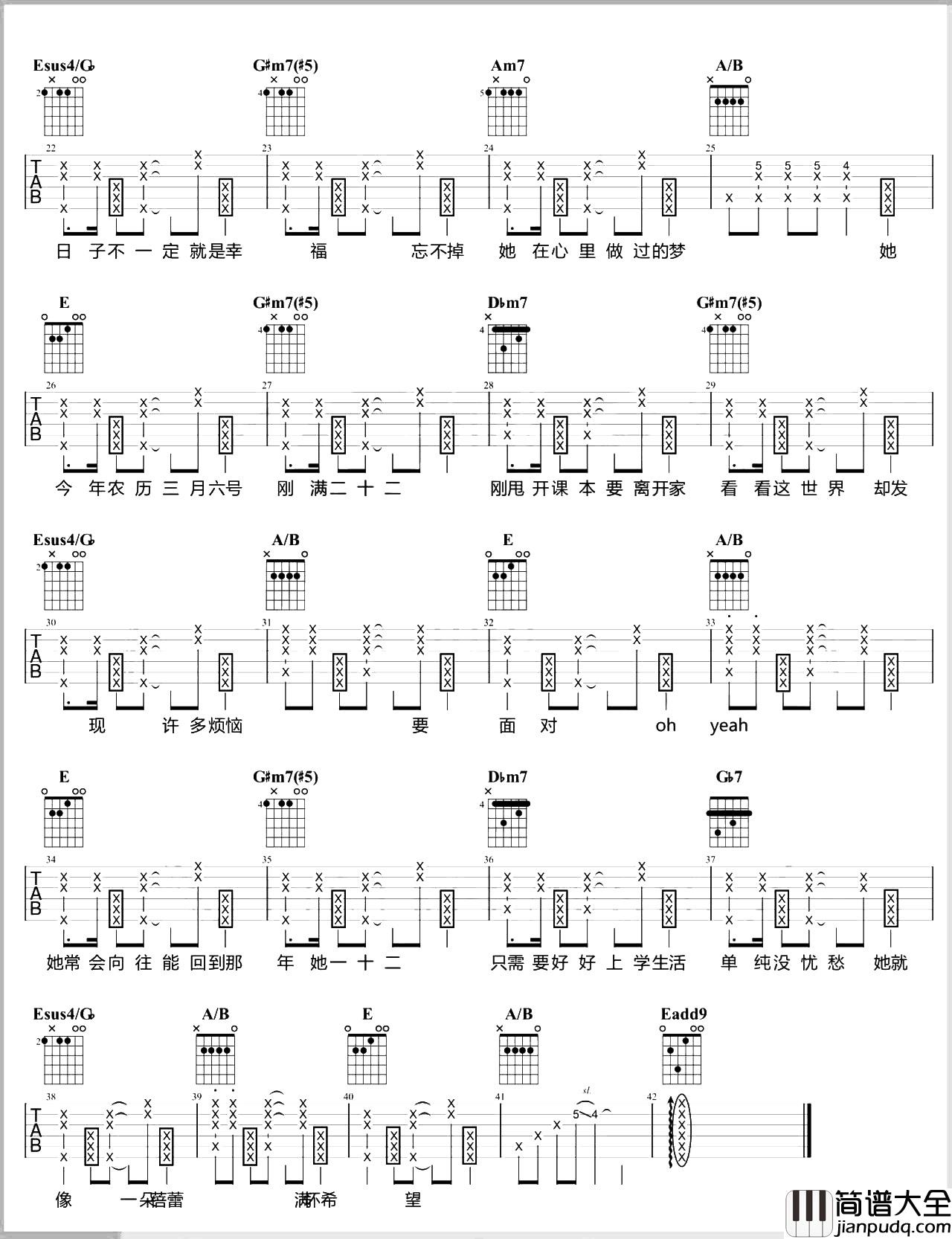 二十二吉他谱_陶喆_E调原版__二十二_吉他演示/教学视频