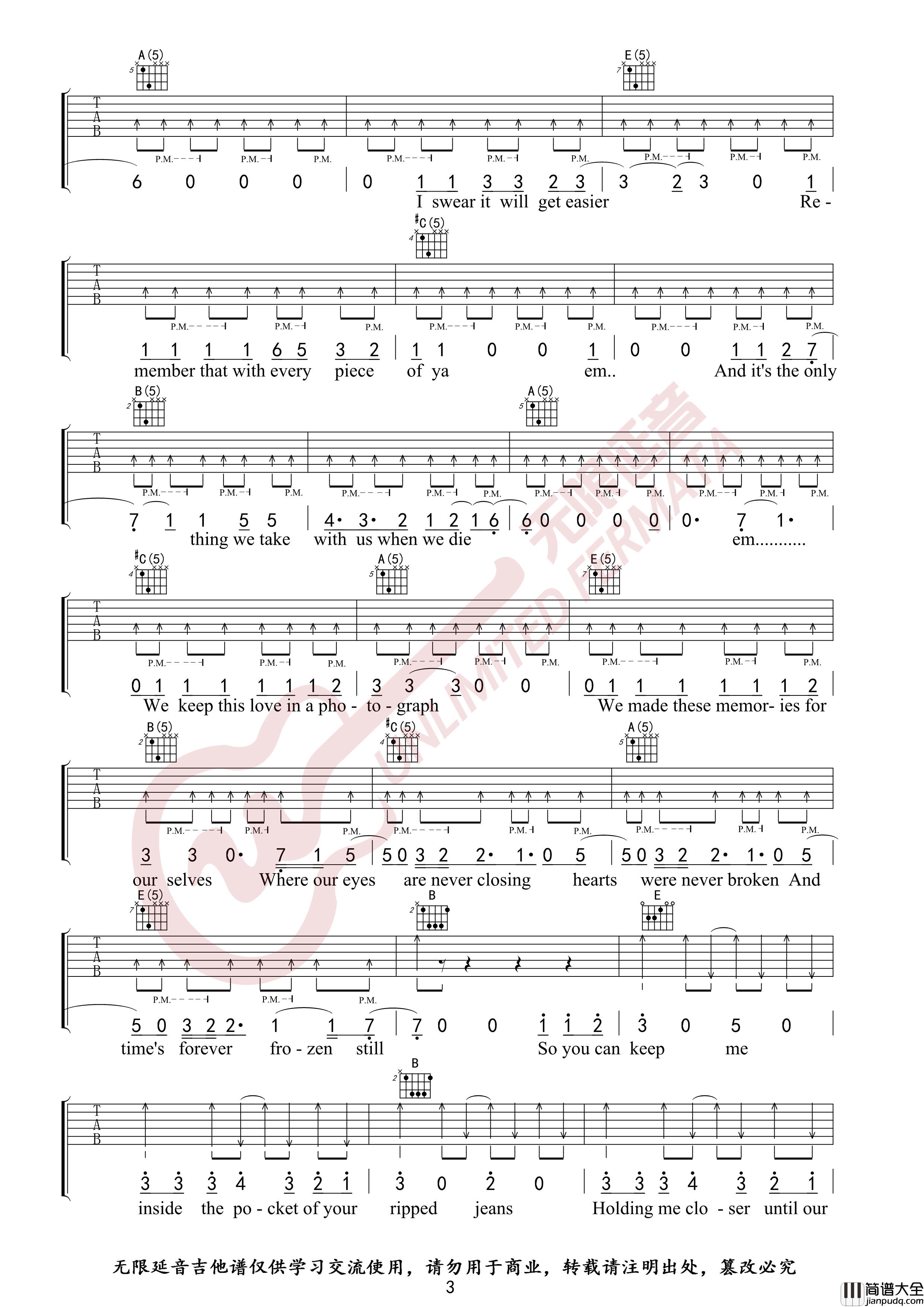 Ed_Sheeran_Photograph_吉他谱_原调E调高清六线谱