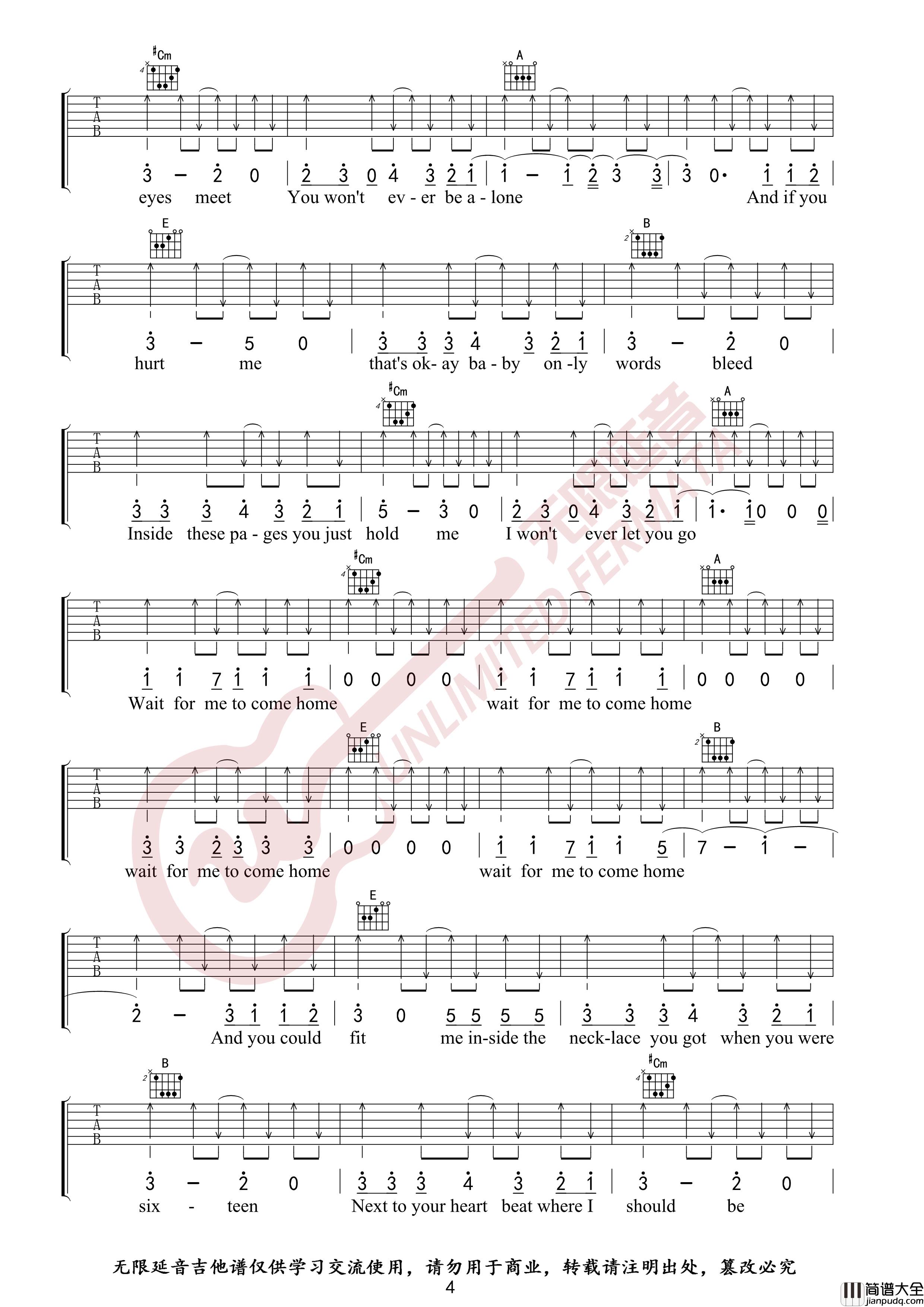 Ed_Sheeran_Photograph_吉他谱_原调E调高清六线谱