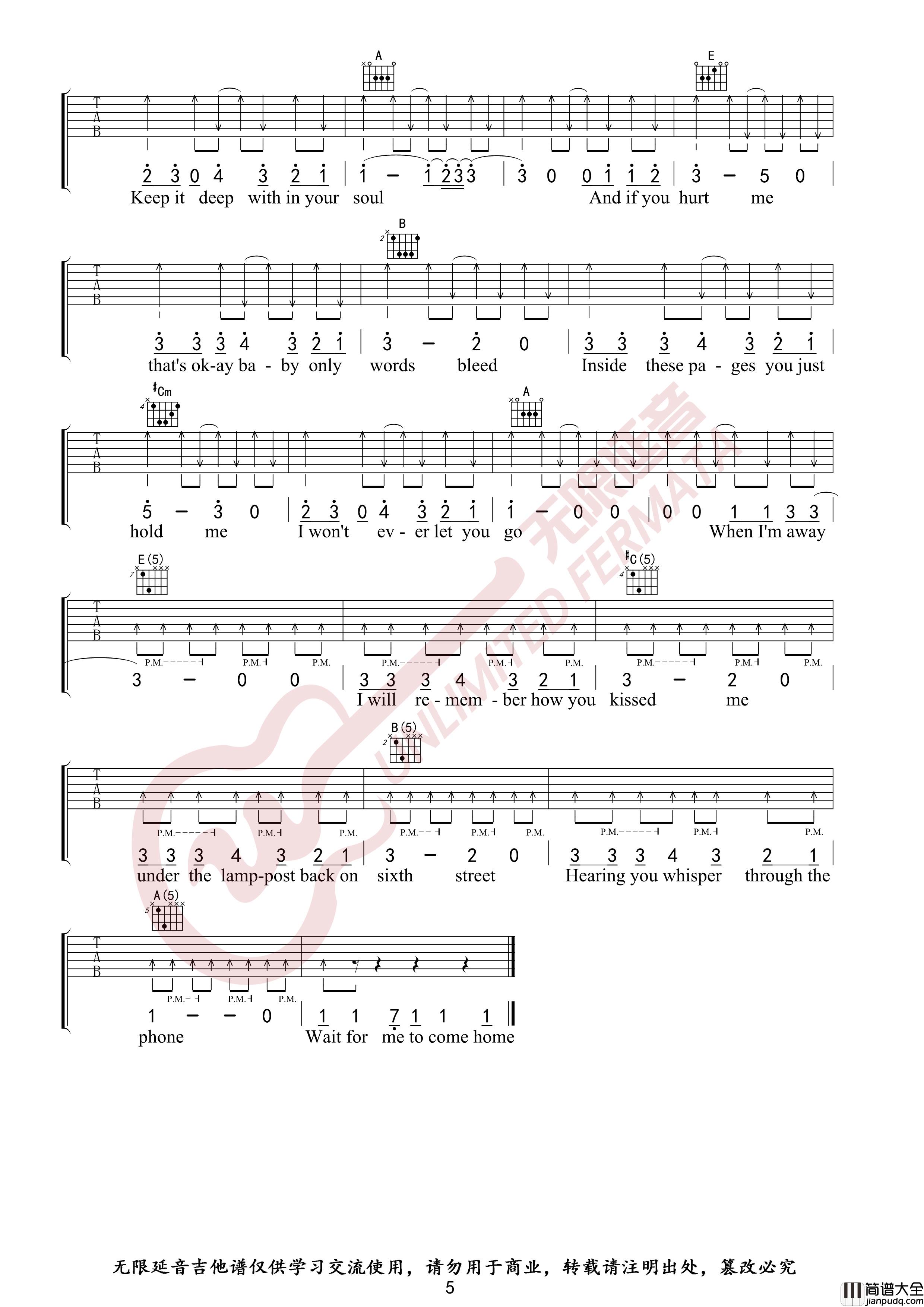 Ed_Sheeran_Photograph_吉他谱_原调E调高清六线谱