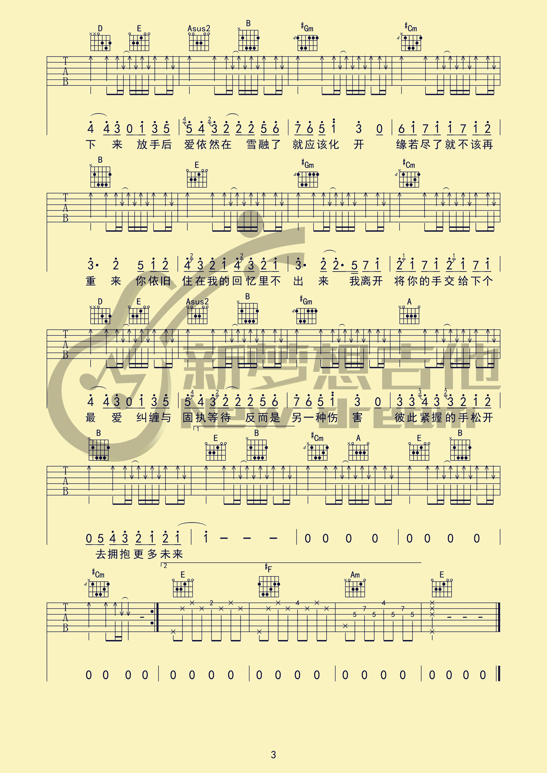 不该吉他谱_E调_新梦想编配_周杰伦