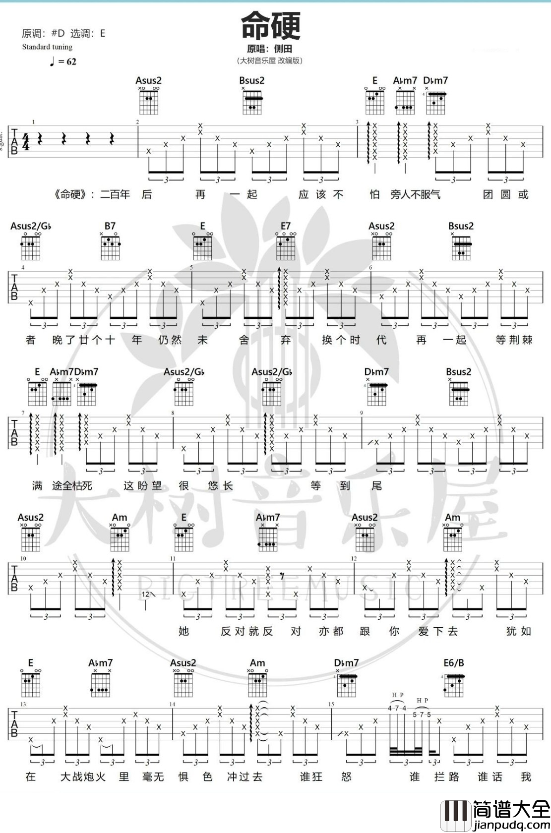 命硬吉他谱_侧田_E调弹唱谱